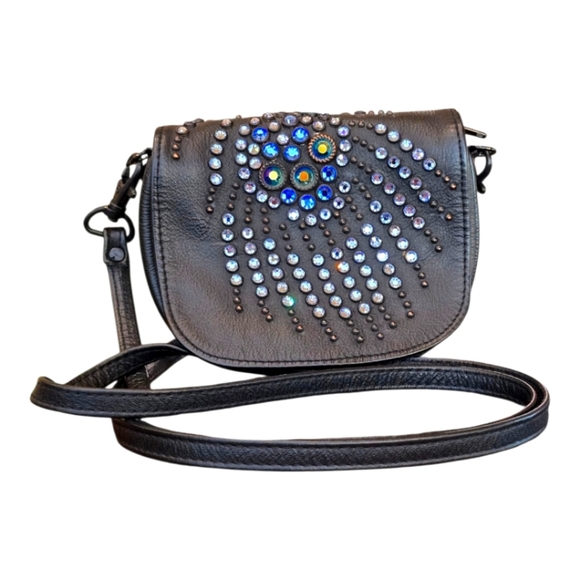 Kippys Handbags - Kippys Convertible Black Leather Swarovski Crystal Belt Bag Crossbody